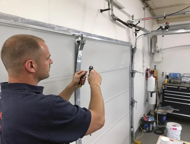 Before and after garage door dent repair by Copley Garage Door Repair in Copley