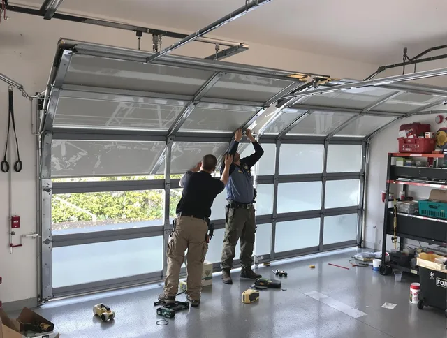 Copley Garage Door Repair expert performing precise panel replacement on Copley garage door